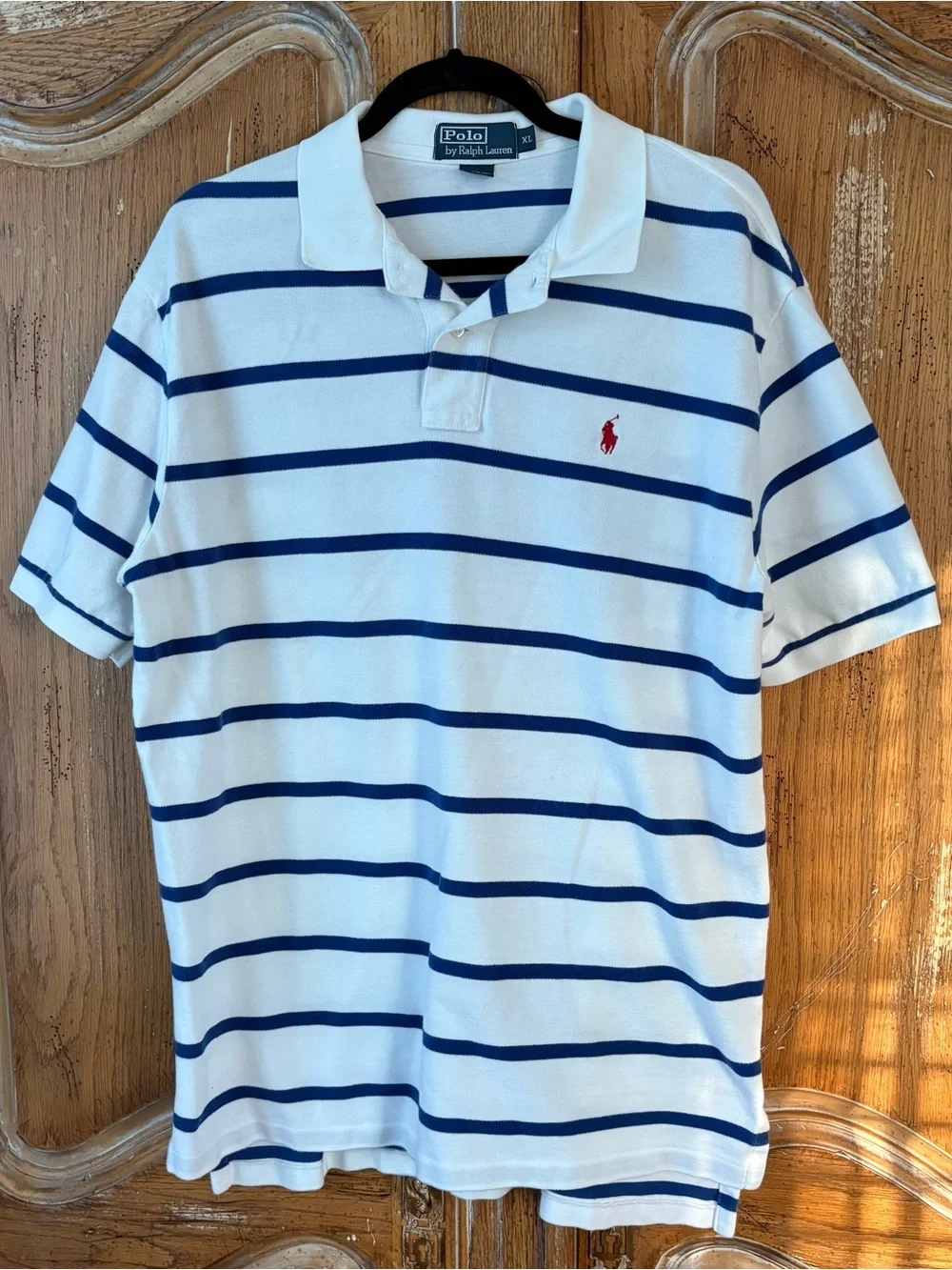 Vintage Polo Ralph Lauren Striped Polo Shirt XL White Blue Red Pony 90s Y2K